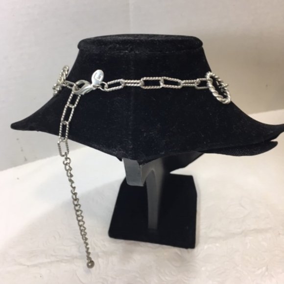 Silver Toned Circles Rectangles Smoky Quartz Stone Chain Adjustable Necklace - Picture 3 of 6